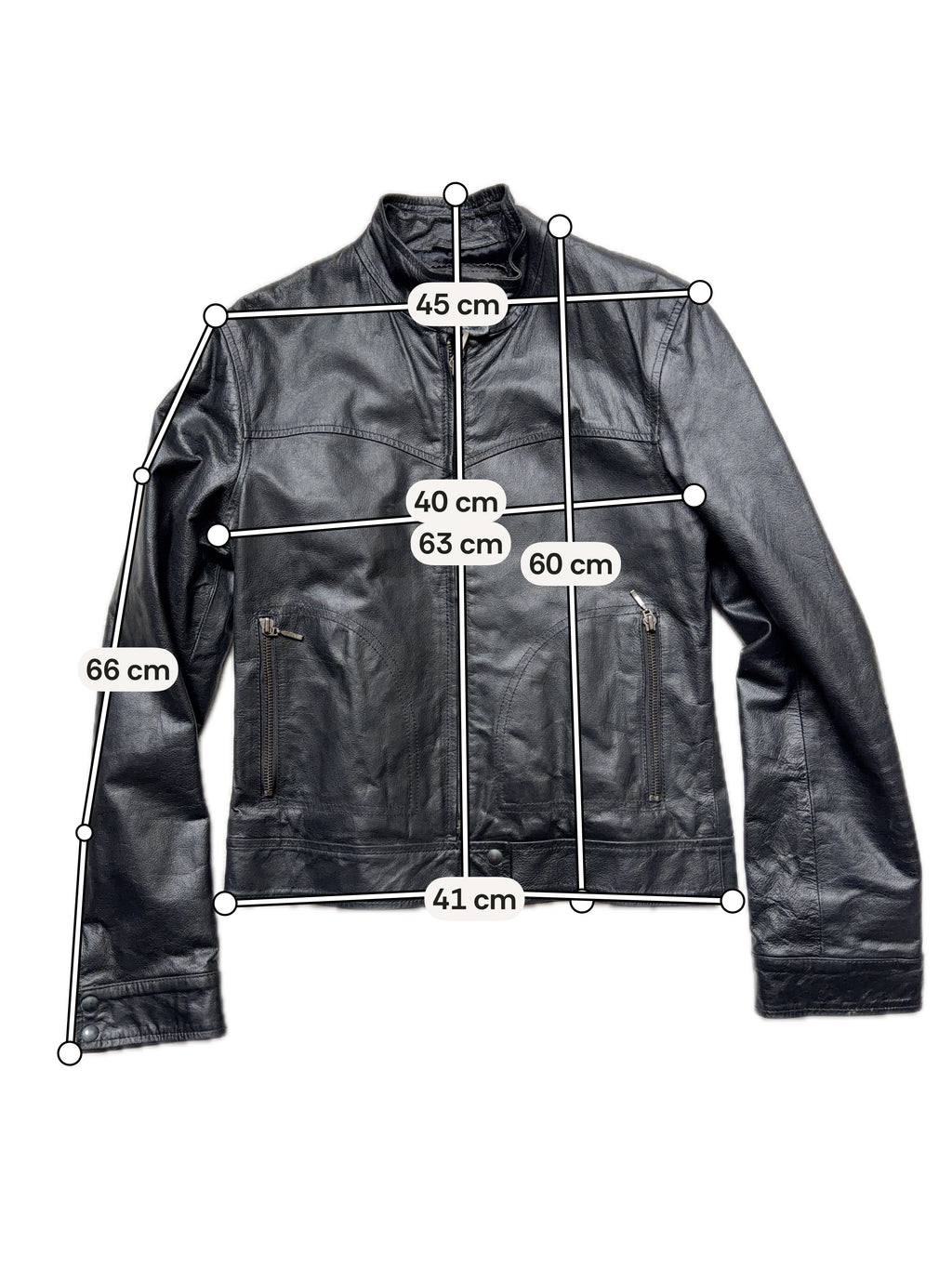 Blouson noir en cuir cintré style biker goth Y2K - taille M