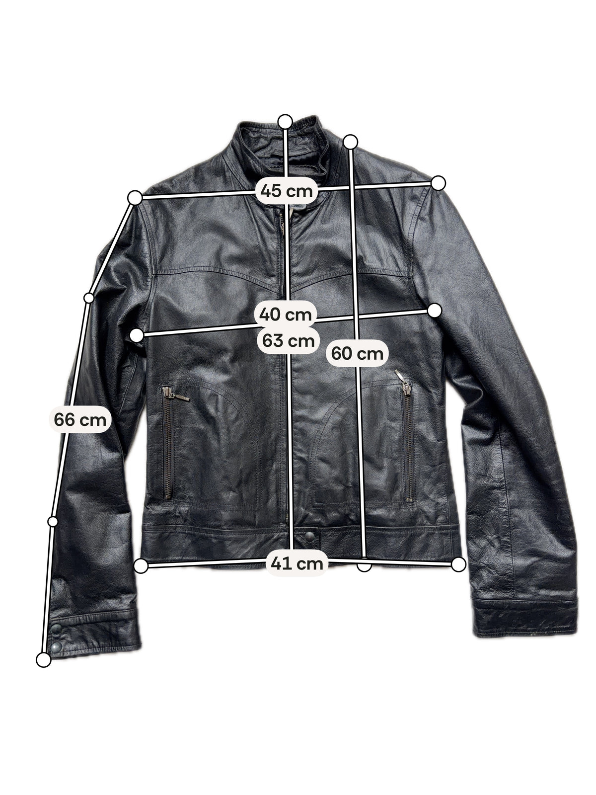 Blouson noir en cuir cintré style biker goth Y2K - taille M