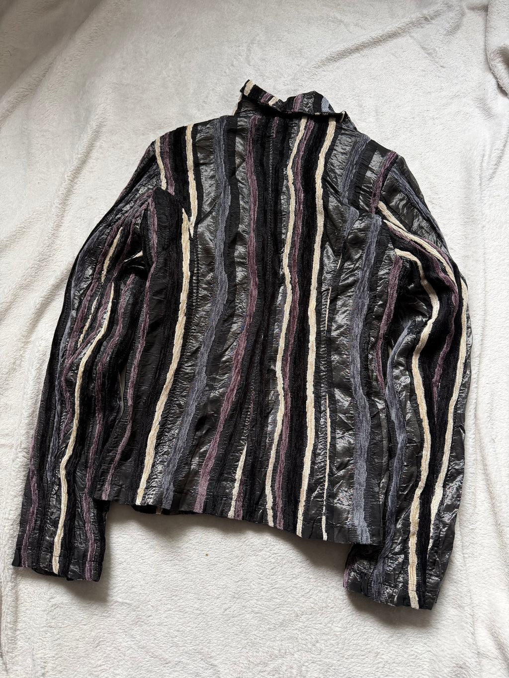 Black textured striped fitted blazer, avant-garde 90s corporate goth style – size S