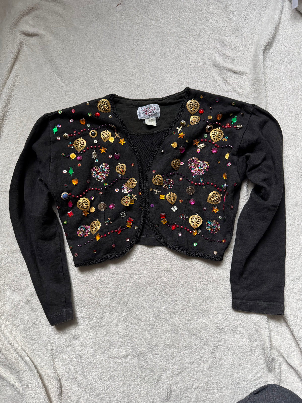 Boléro noir orné de perles strass et breloques style kitsch 80s whimsigoth - taille S