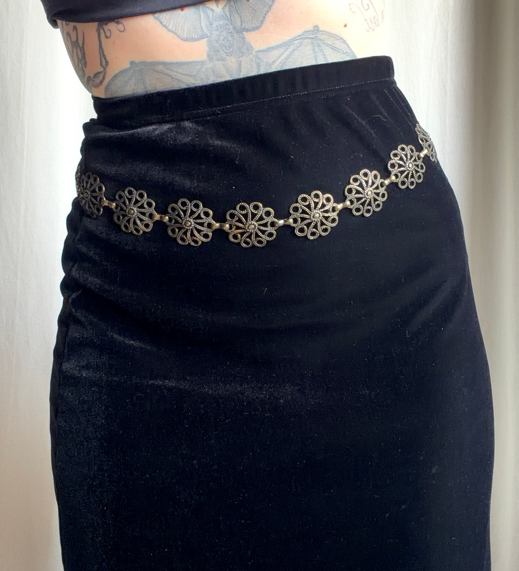 Ceinture chaîne bronze à médaillons rosaces ajourés – ajustable