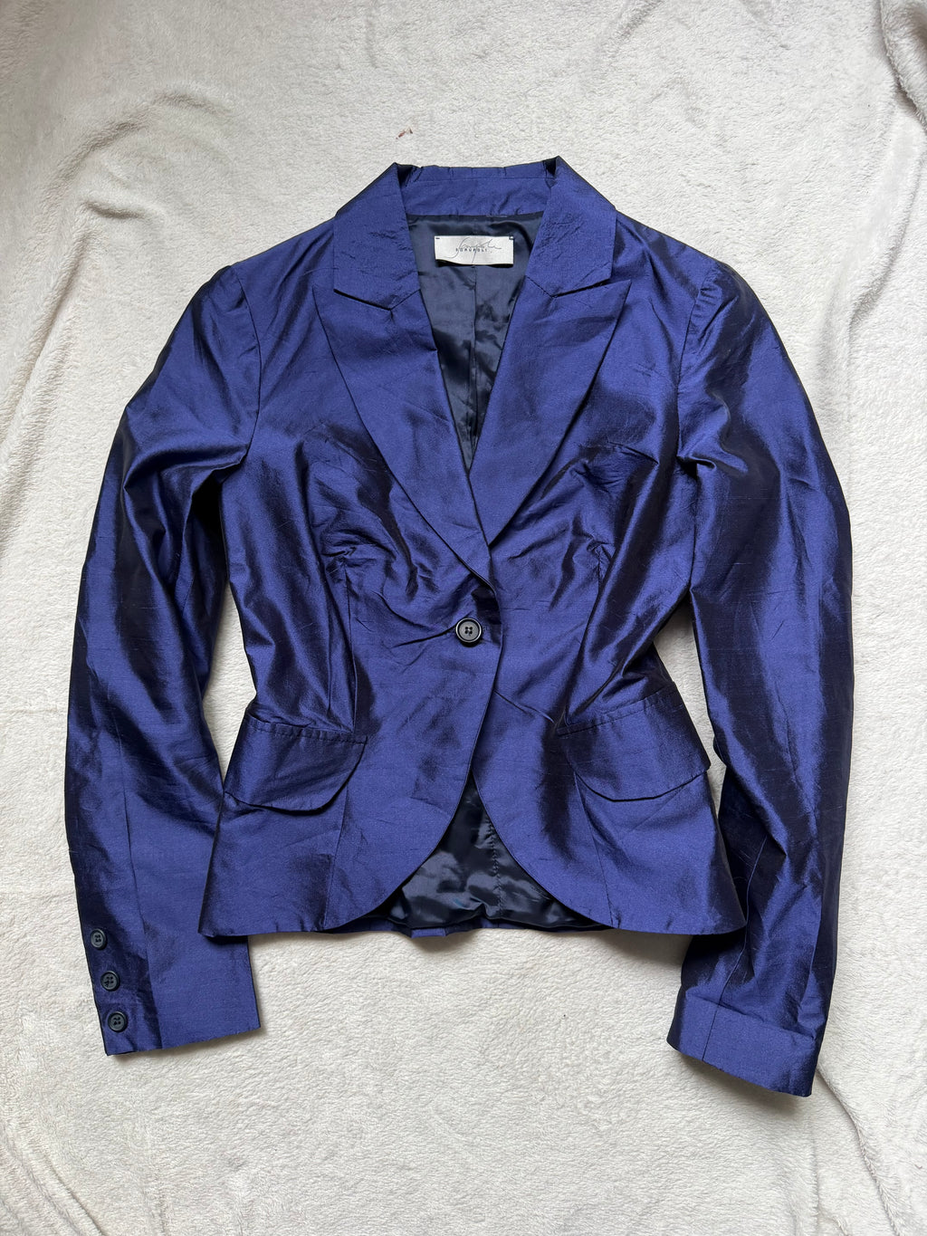 Blazer court bleu nuit en soie style office siren dark feminine - taille S