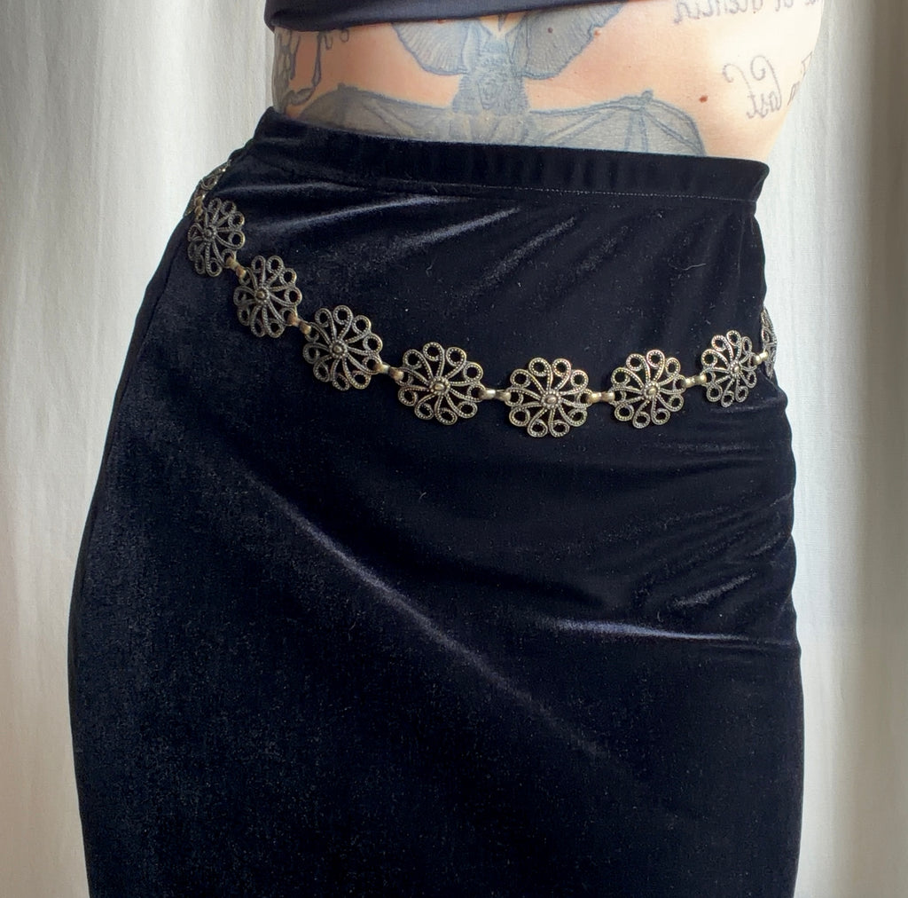 Ceinture chaîne bronze à médaillons rosaces ajourés – ajustable