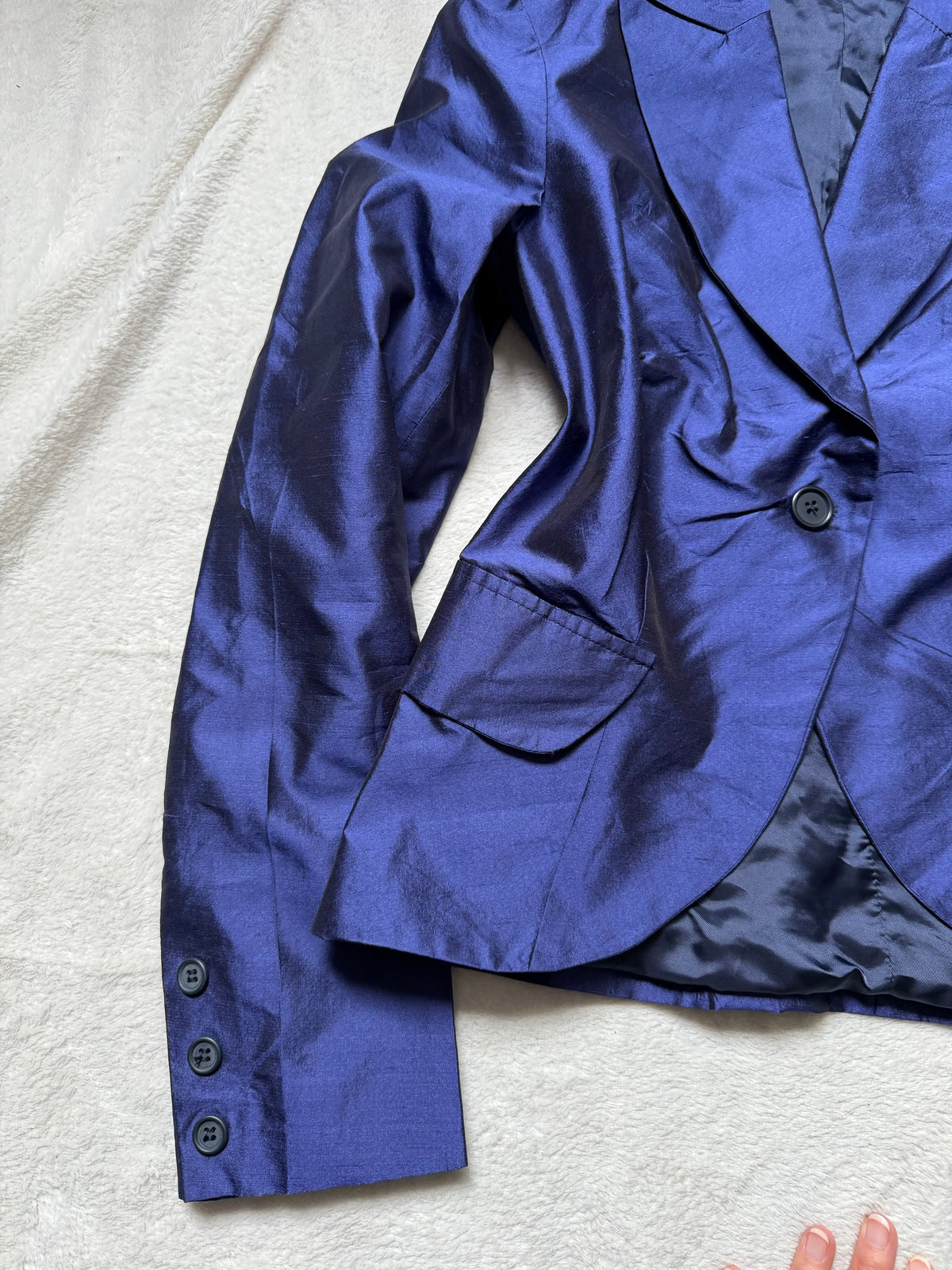 Blazer court bleu nuit en soie style office siren dark feminine - taille S