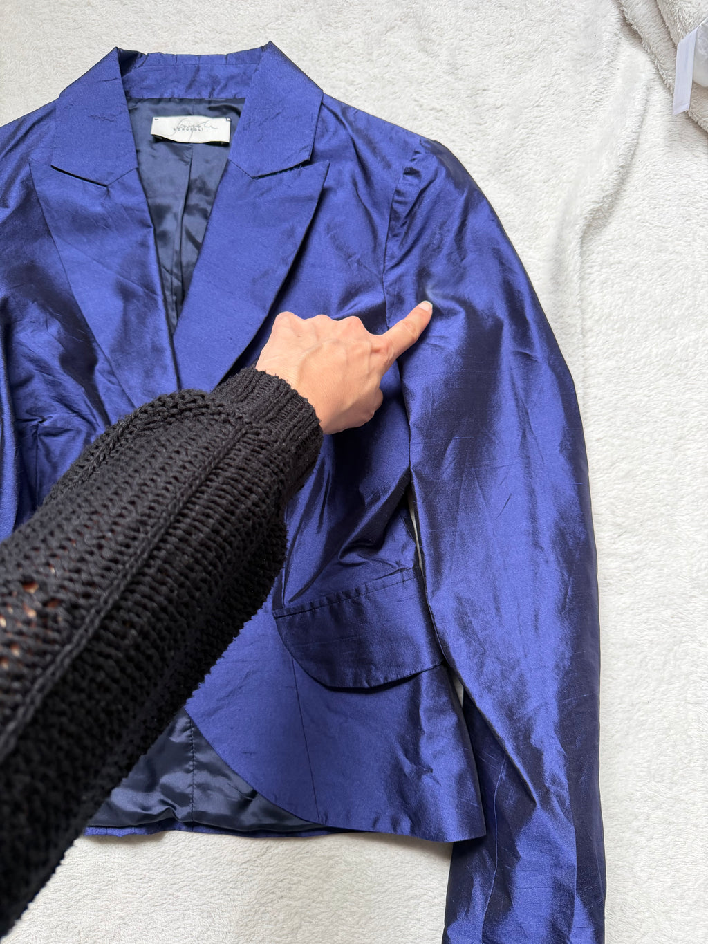 Blazer court bleu nuit en soie style office siren dark feminine - taille S