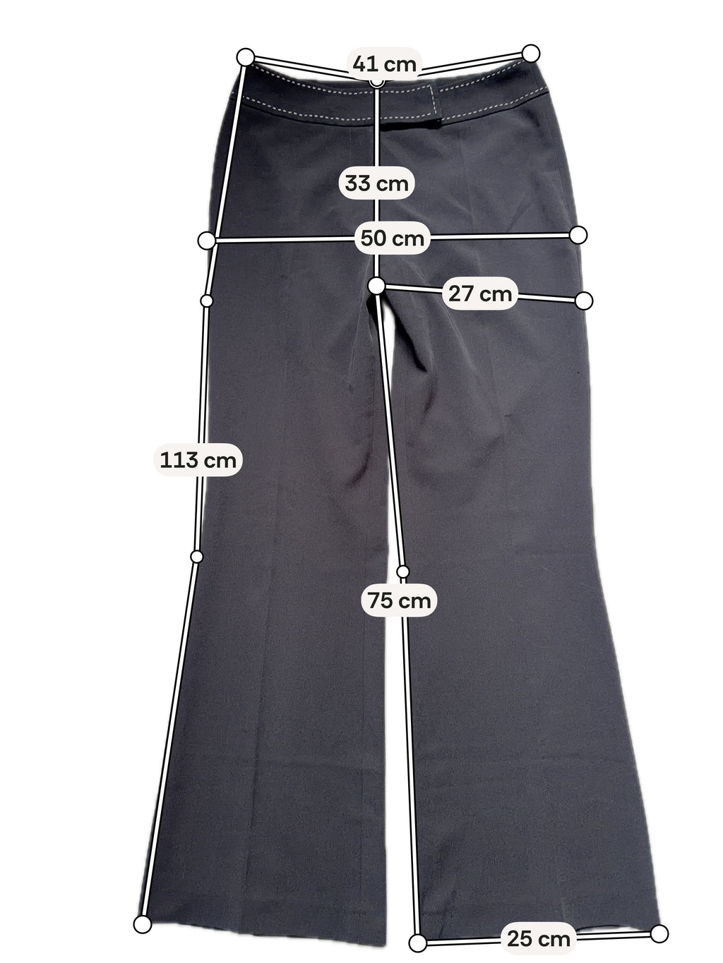 Pantalon flare noir taille basse surpiqûres contrastées style office siren – taille M
