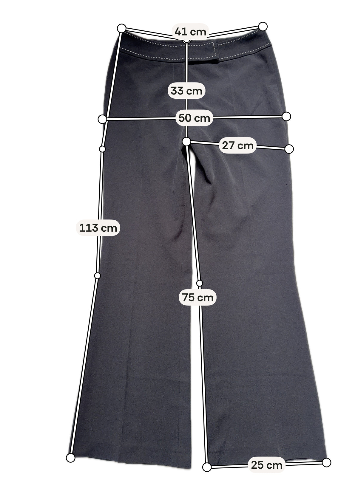 Pantalon flare noir taille basse surpiqûres contrastées style office siren – taille M