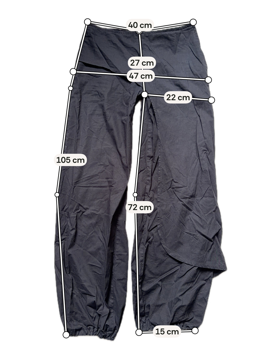 Pantalon noir jambes larges pan asymétrique style gothic avant garde  - taille S