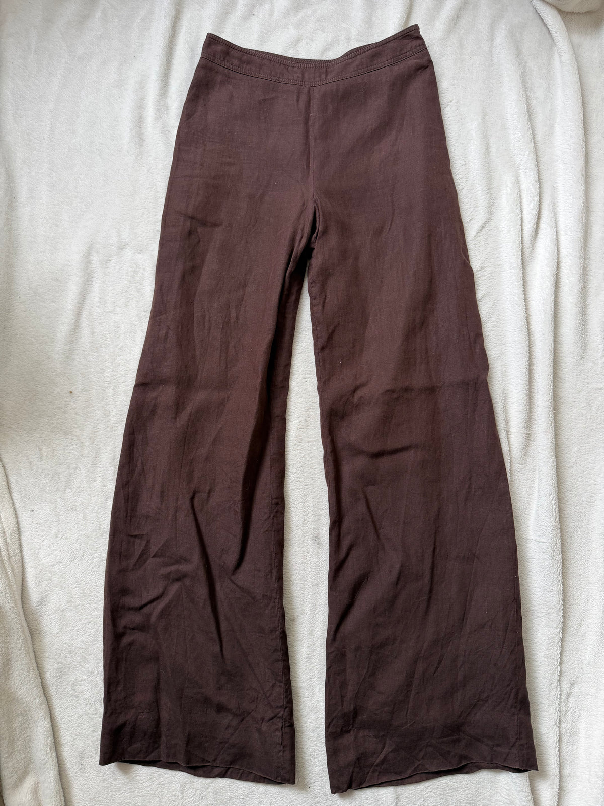 Pantalon marron en lin taille haute jambes larges – taille S