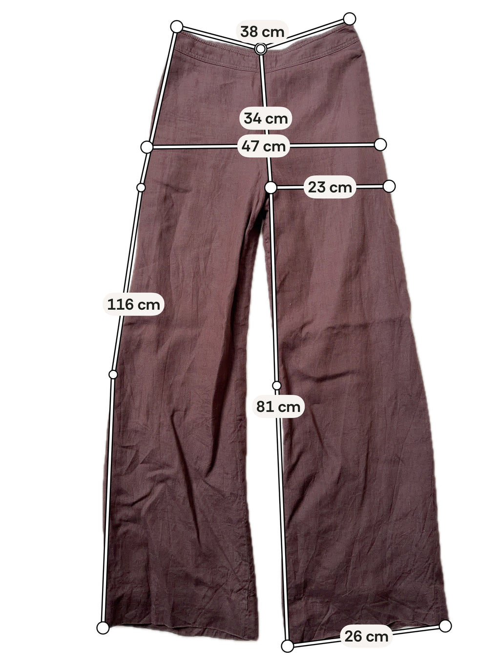 Pantalon marron en lin taille haute jambes larges – taille S