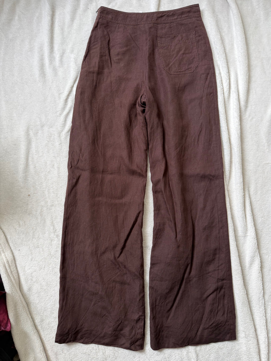 Pantalon marron en lin taille haute jambes larges – taille S