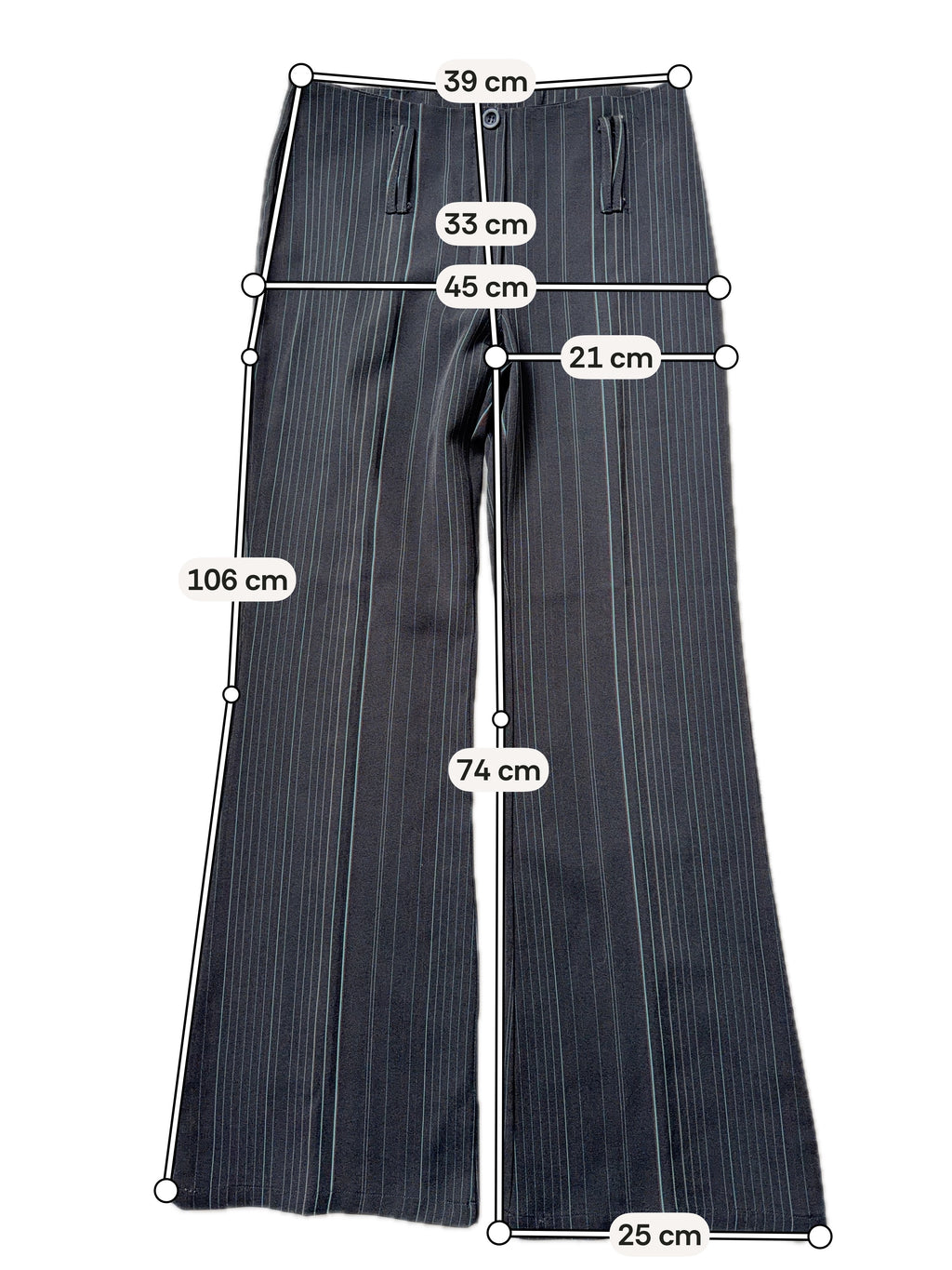 Pantalon noir pinstripe légèrement évasé – taille S