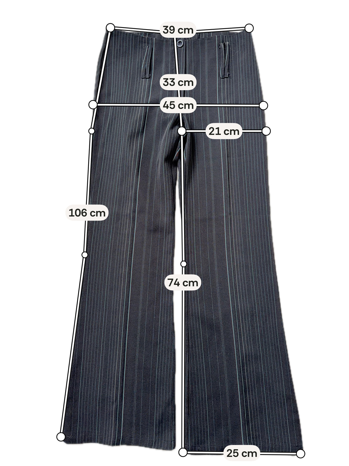 Pantalon noir pinstripe légèrement évasé – taille S
