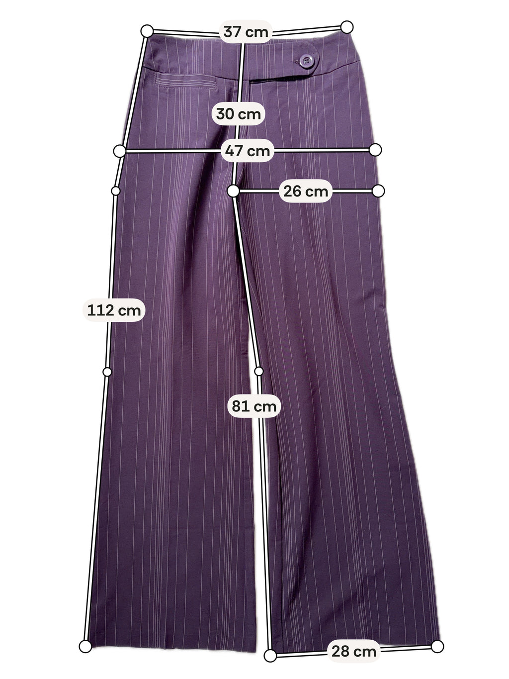 Pantalon violet prune rayé à ceinture asymétrique – taille M