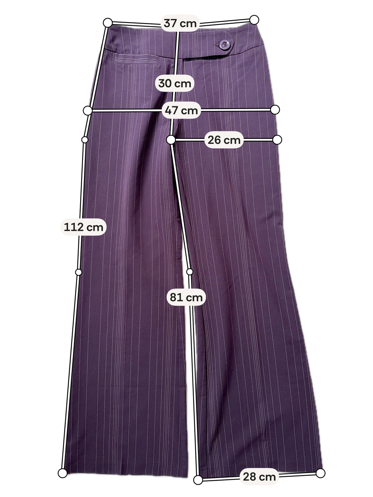 Pantalon violet prune rayé à ceinture asymétrique – taille M