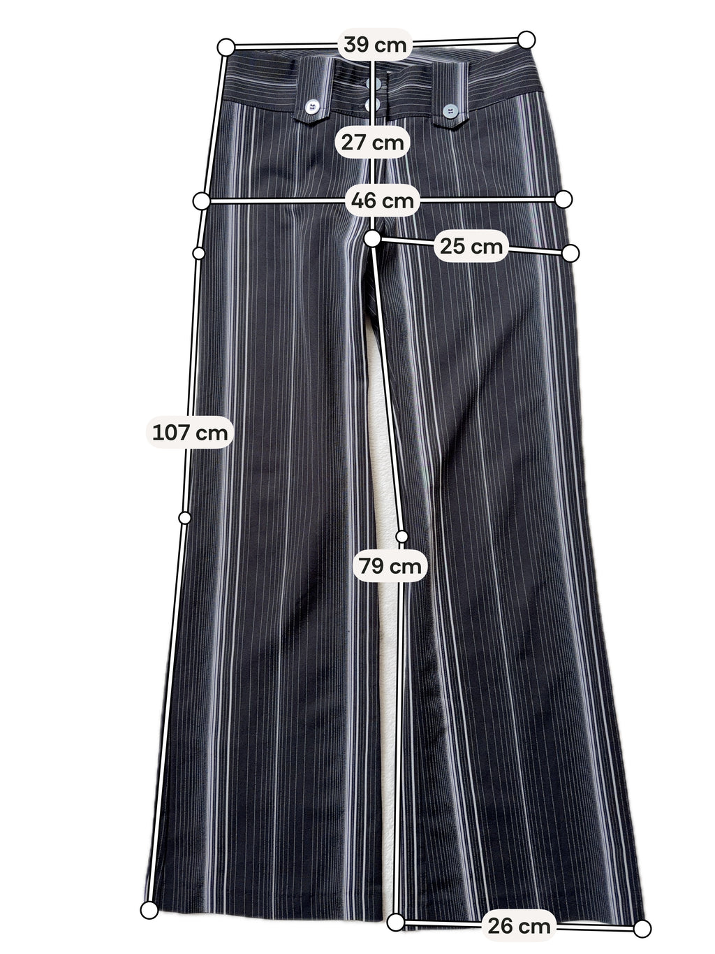 Pantalon noir et blanc pinstripe taille basse évasé – taille S