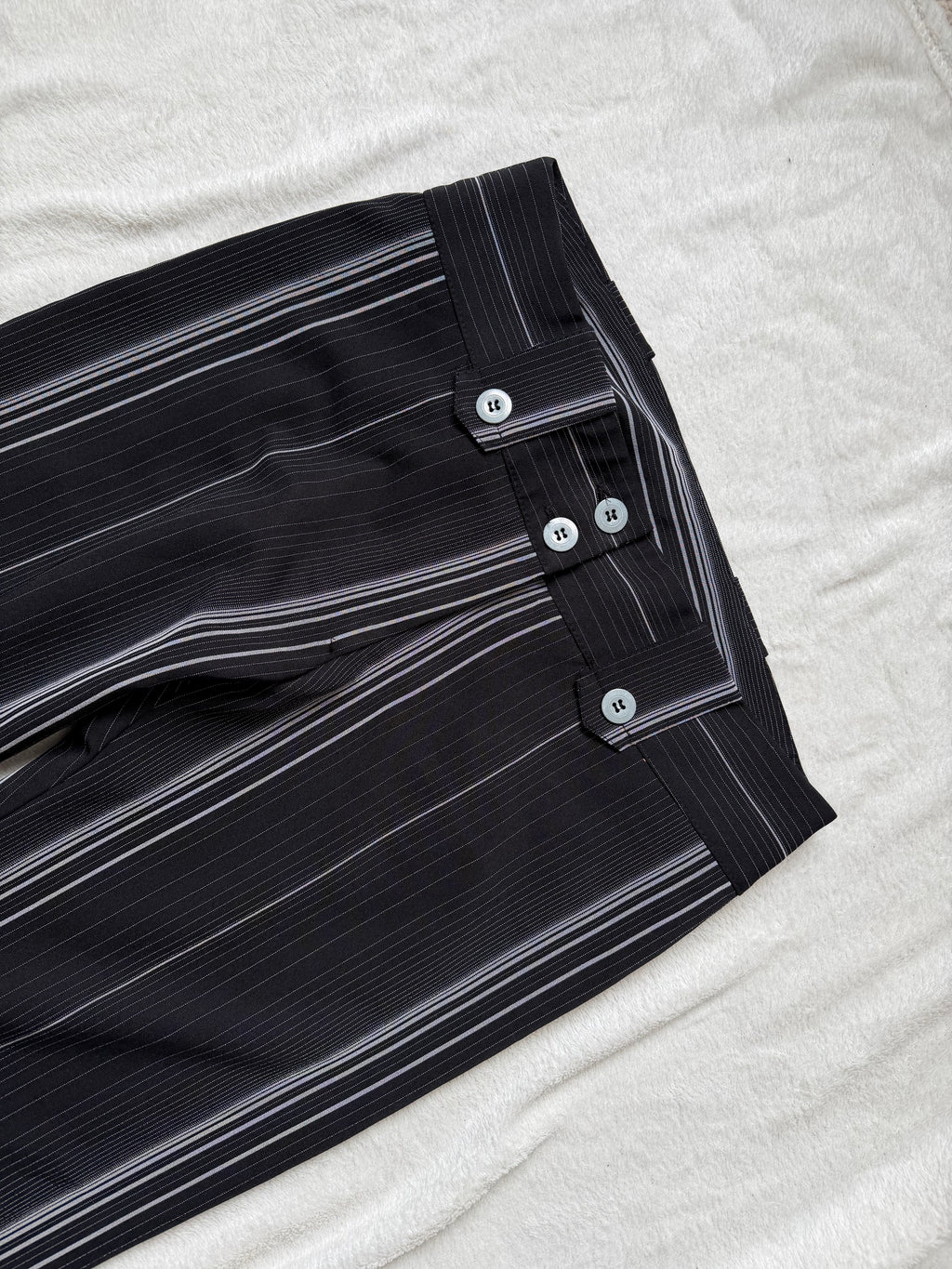 Pantalon noir et blanc pinstripe taille basse évasé – taille S