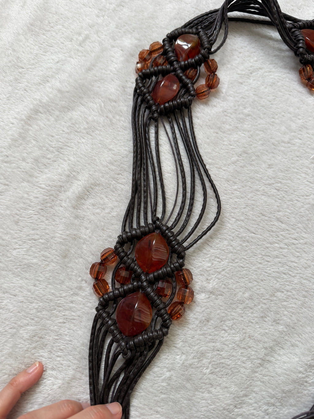 Ceinture de taille macramé marron perles orange ambré – ajustable