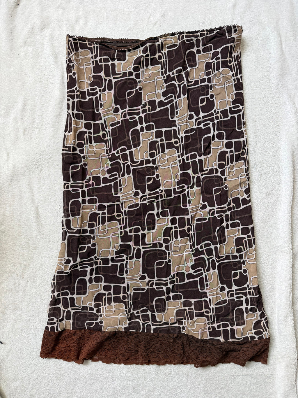 Jupe midi marron beige motif géométrique dentelle – taille L/XL