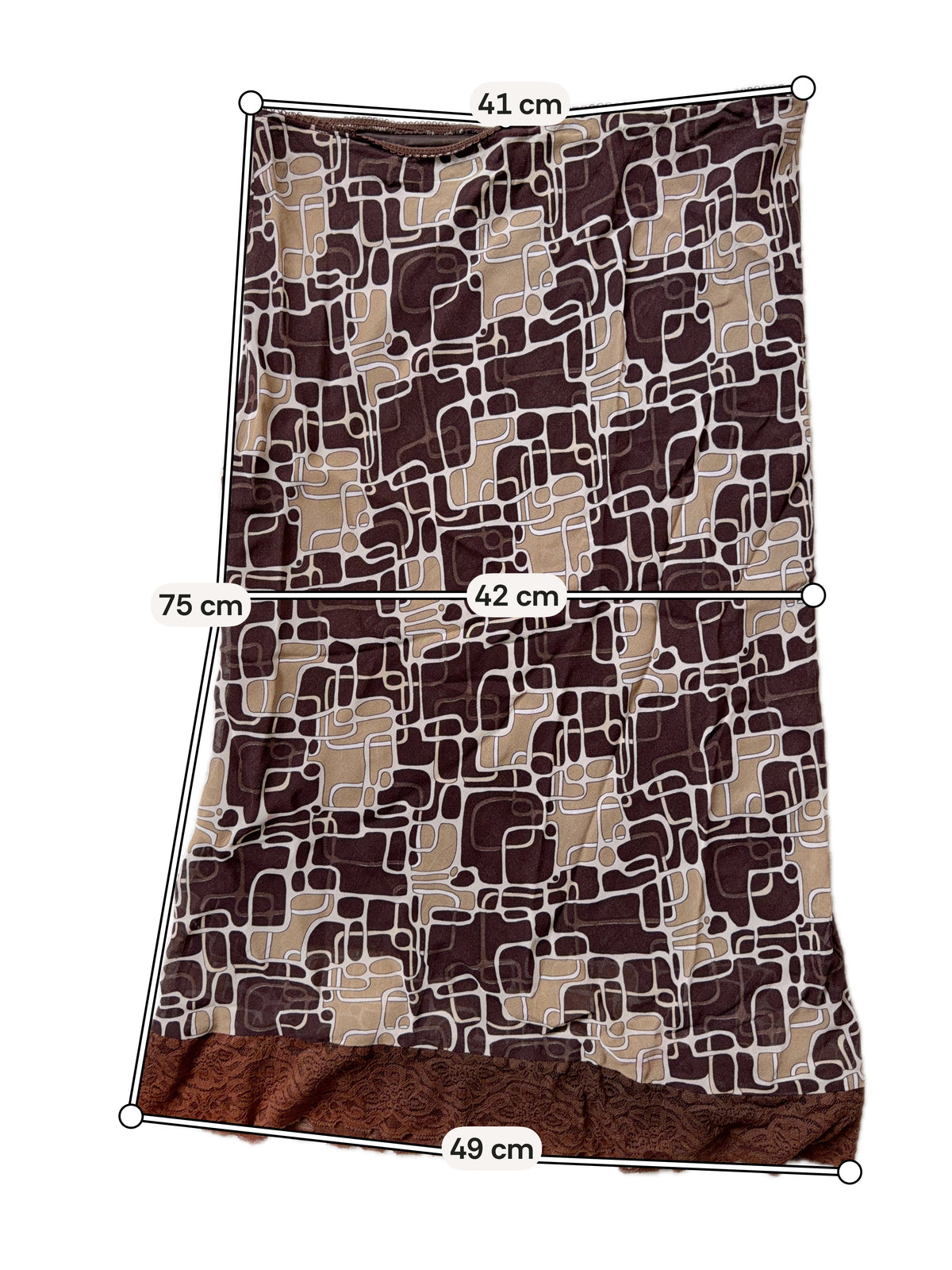 Jupe midi marron beige motif géométrique dentelle – taille L/XL