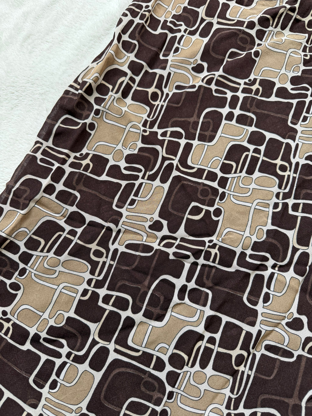 Jupe midi marron beige motif géométrique dentelle – taille L/XL