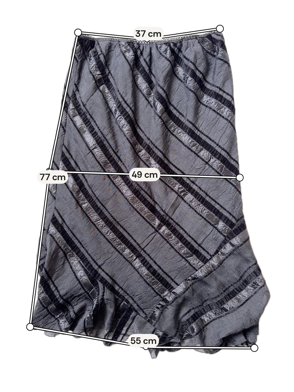 Jupe midi noire évasée à empiècements en biais – taille L/XL