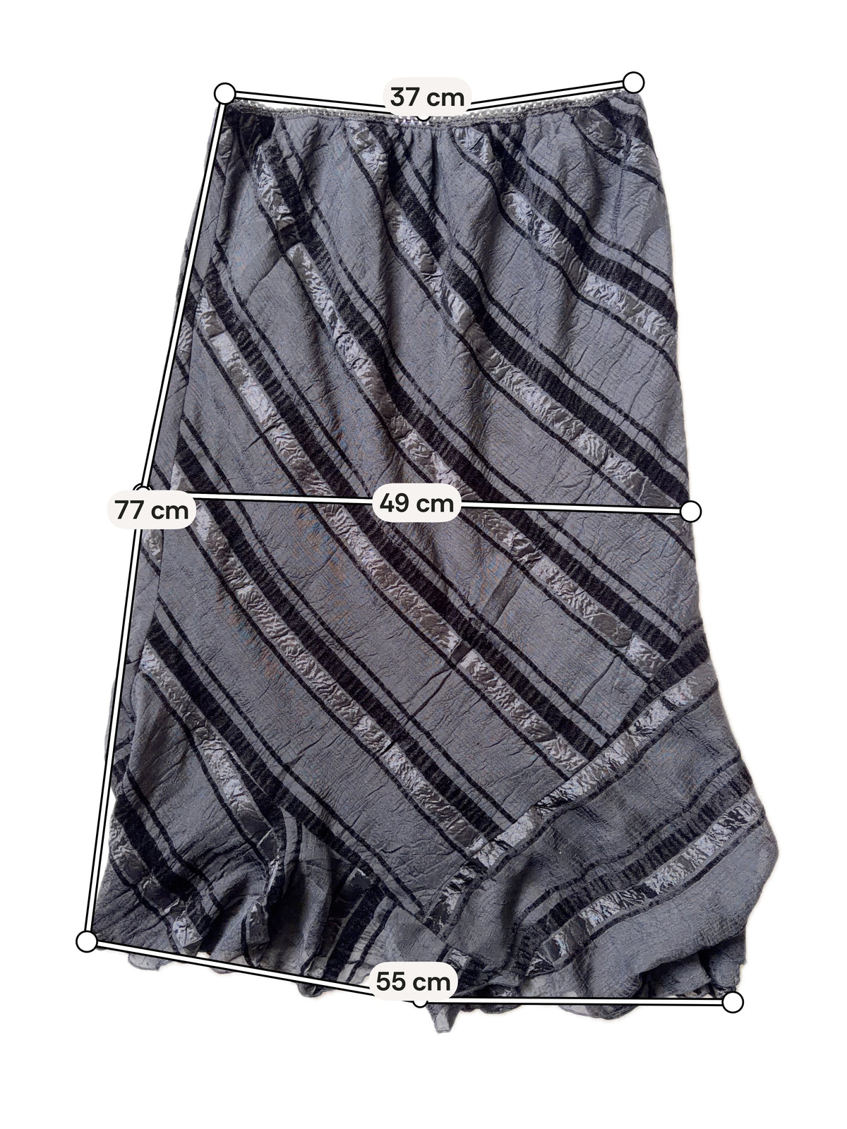 Jupe midi noire évasée à empiècements en biais – taille L/XL