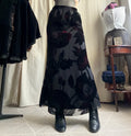 Jupe longue en velours dévoré noir à motifs floraux style whimsigoth romantic goth - taille S