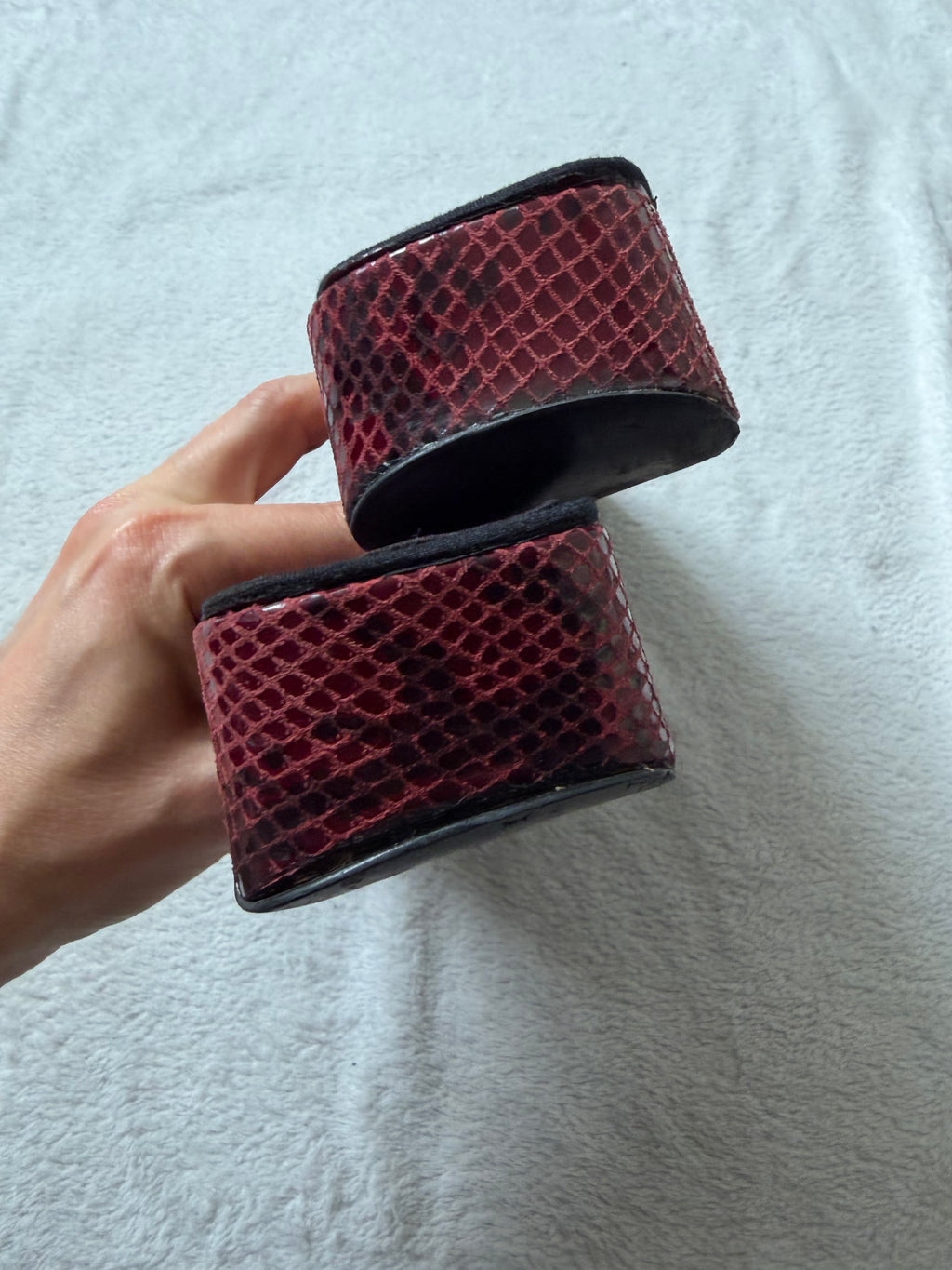 Burgundy square-toe reptile-effect mules – size 39