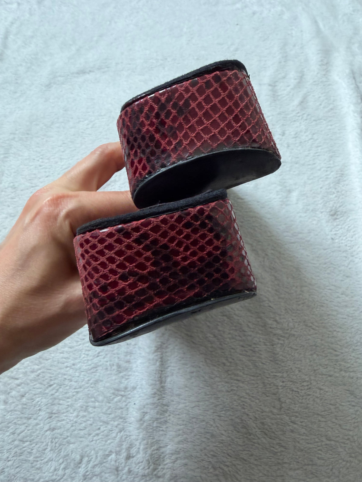 Burgundy square-toe reptile-effect mules – size 39
