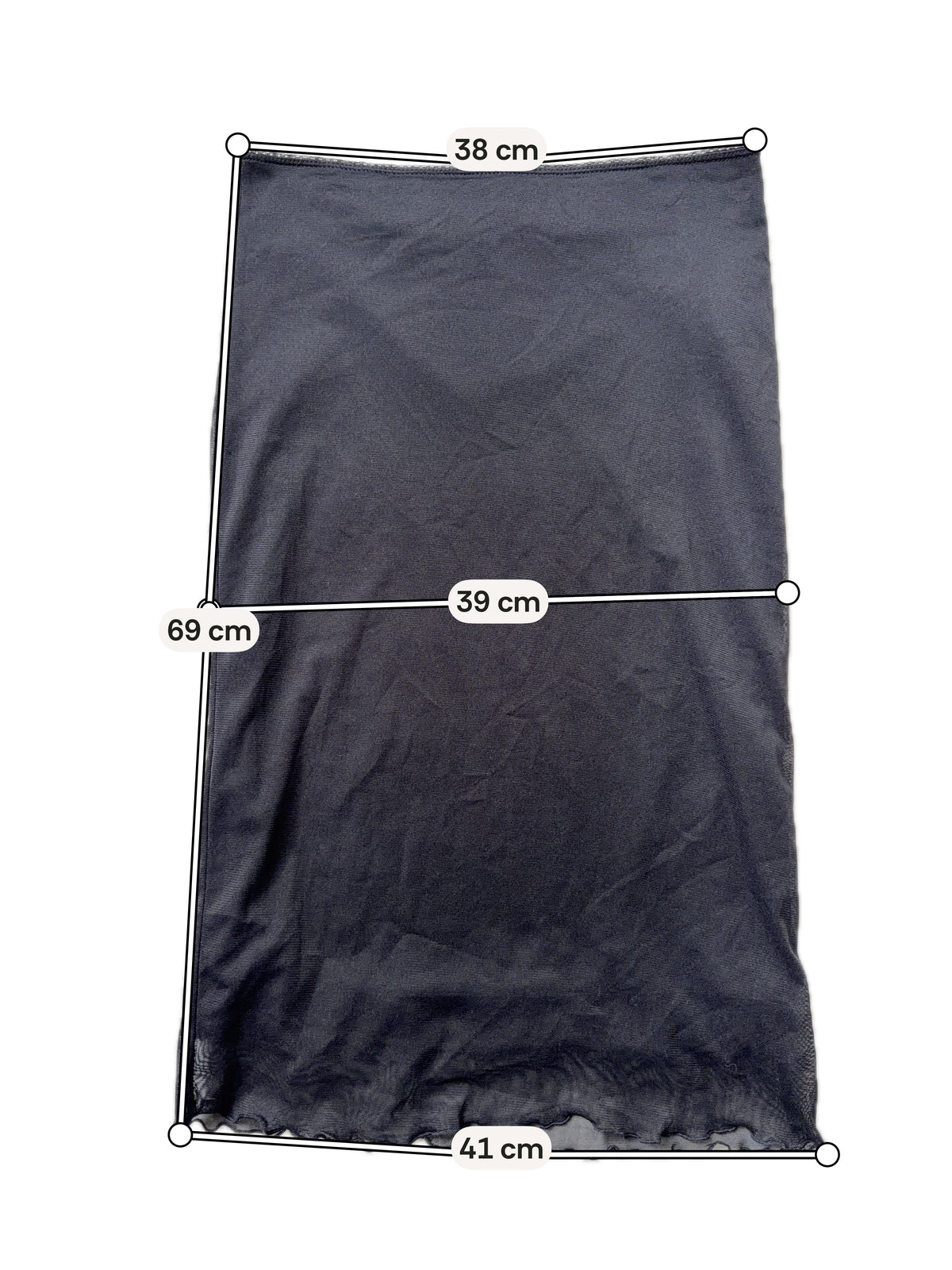 Jupe midi noire à voile transparent et bord ondulé  – taille XS/S