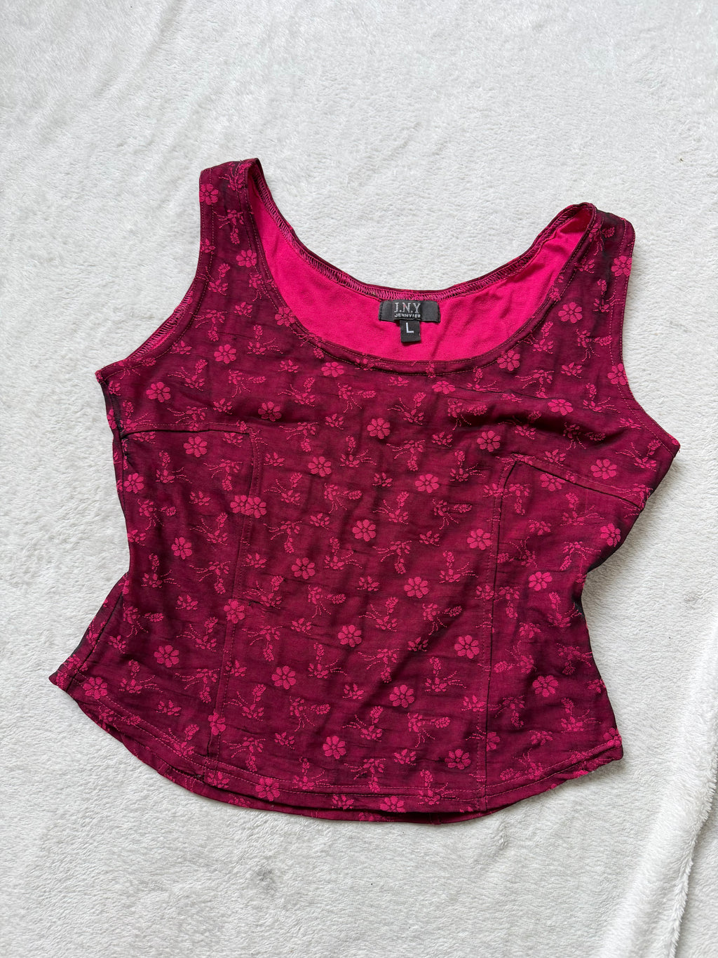 Top corset bordeaux motifs floraux roses – taille L