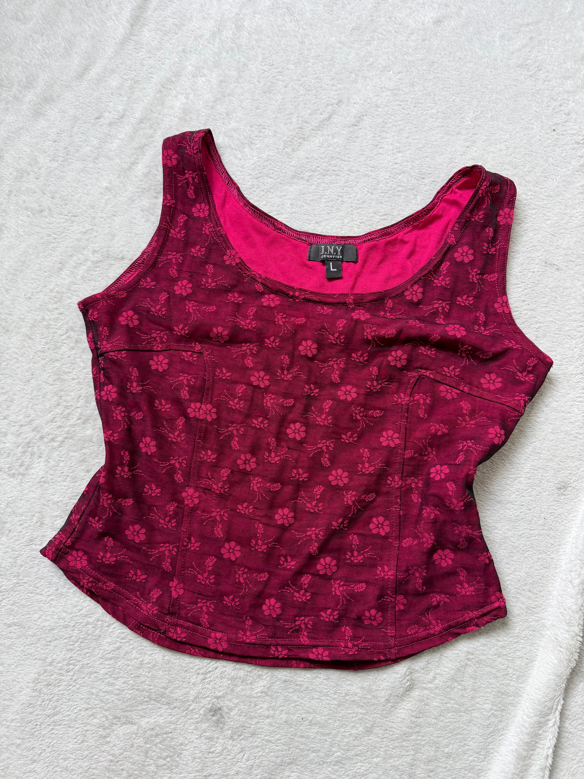 Top corset bordeaux motifs floraux roses – taille L