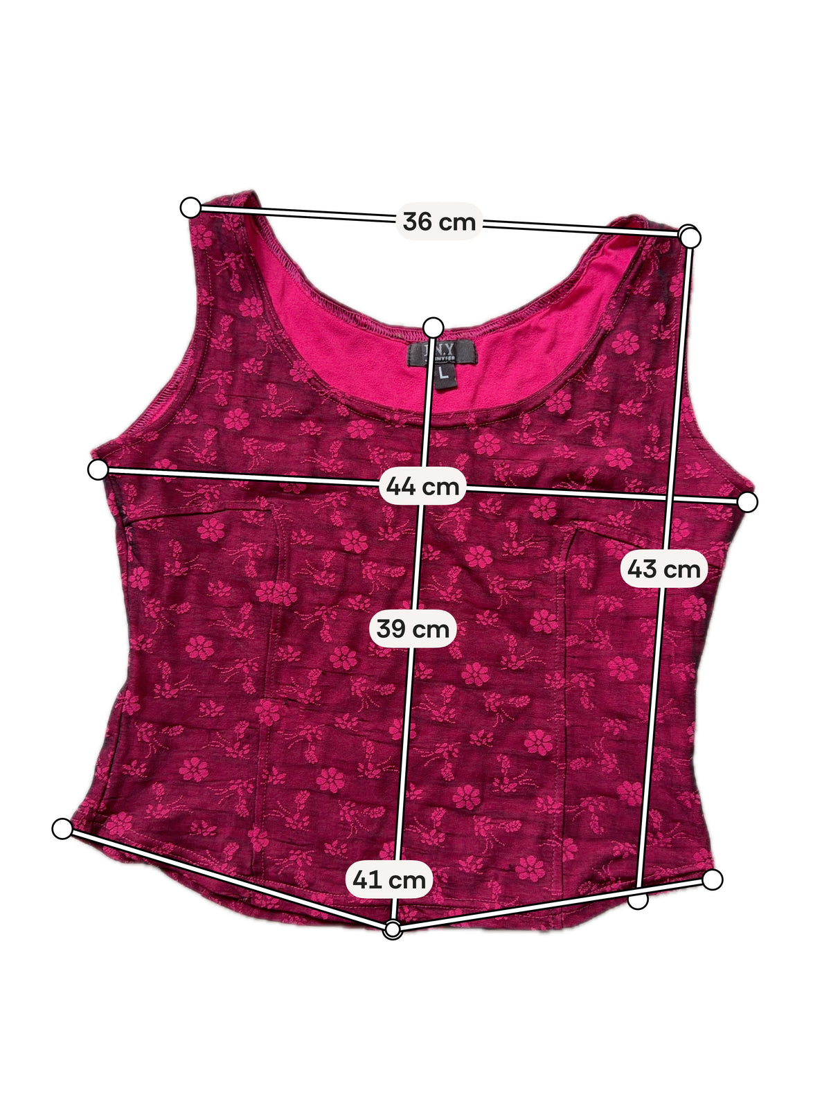 Burgundy corset top with pink floral patterns – size L