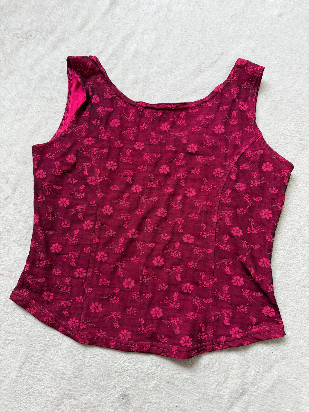 Top corset bordeaux motifs floraux roses – taille L