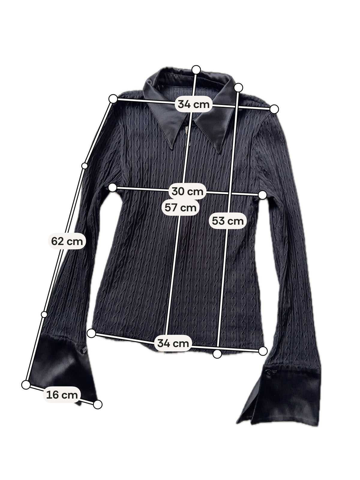 Chemise noire cintrée à double tirette et texture en relief – taille XS/S