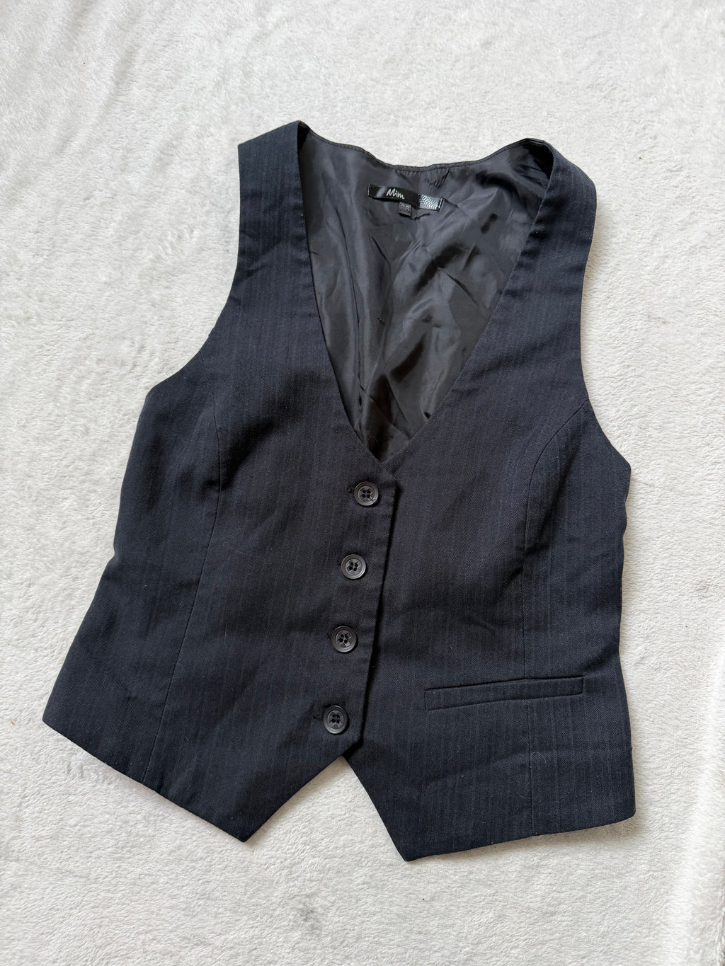 Fitted grey/black button-up suit vest y2k – size S