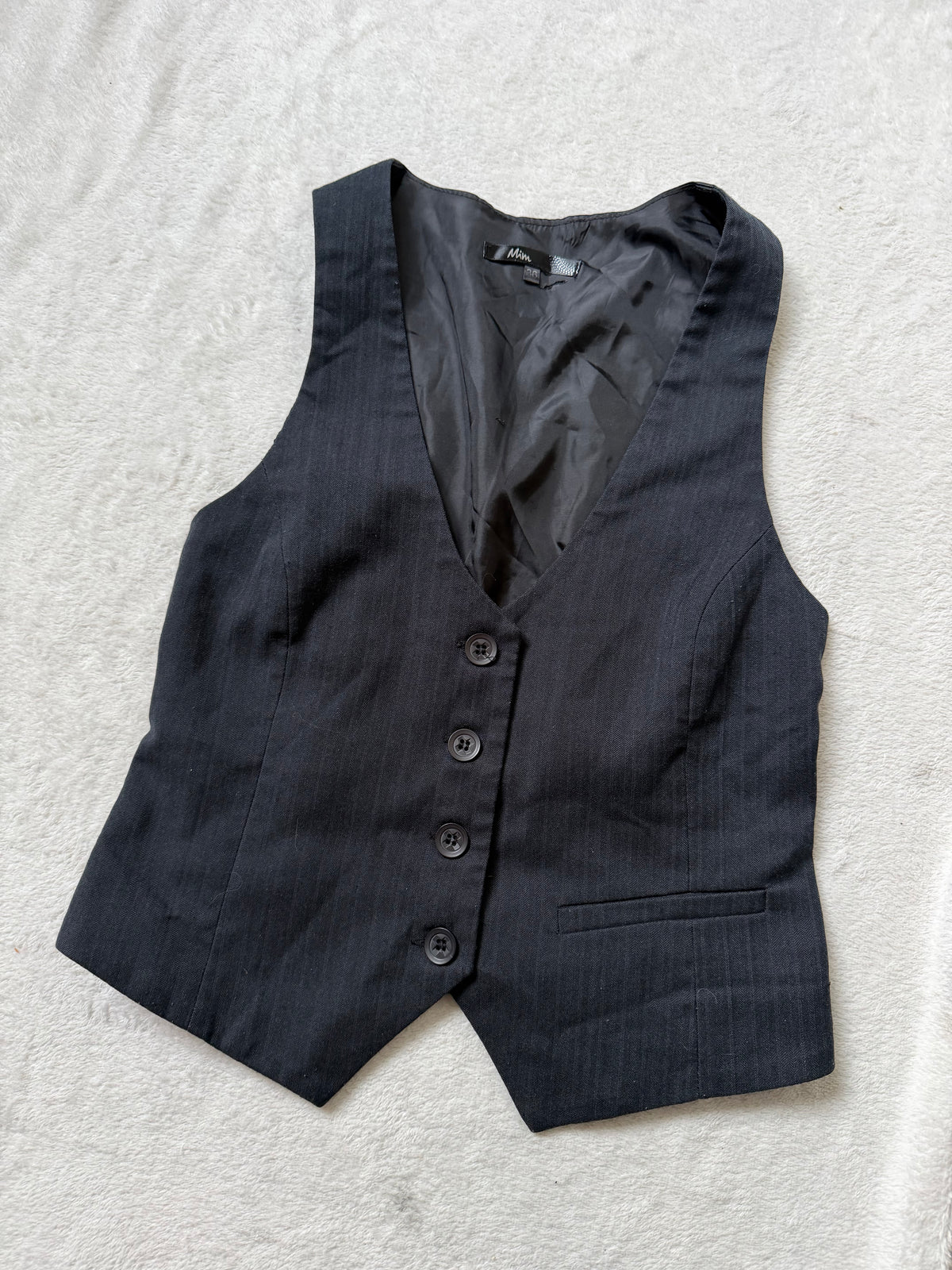 Fitted grey/black button-up suit vest y2k – size S