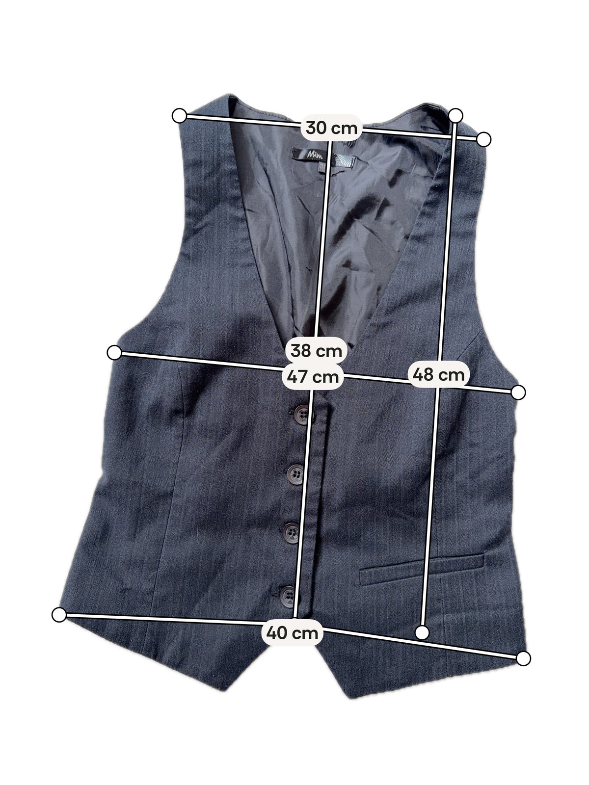 Gilet de costume boutonné gris/noir cintré y2k – taille S