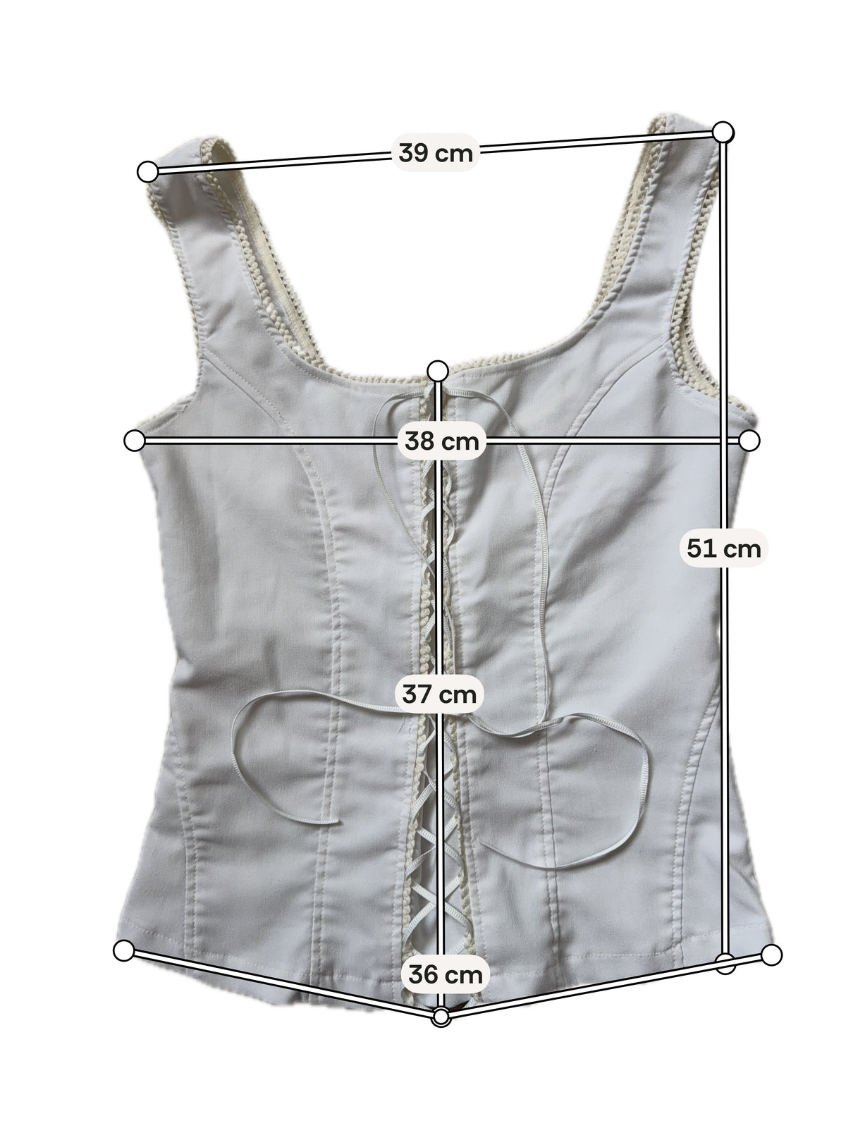 Top corset blanc à laçage ruban encolure carrée – taille S/M