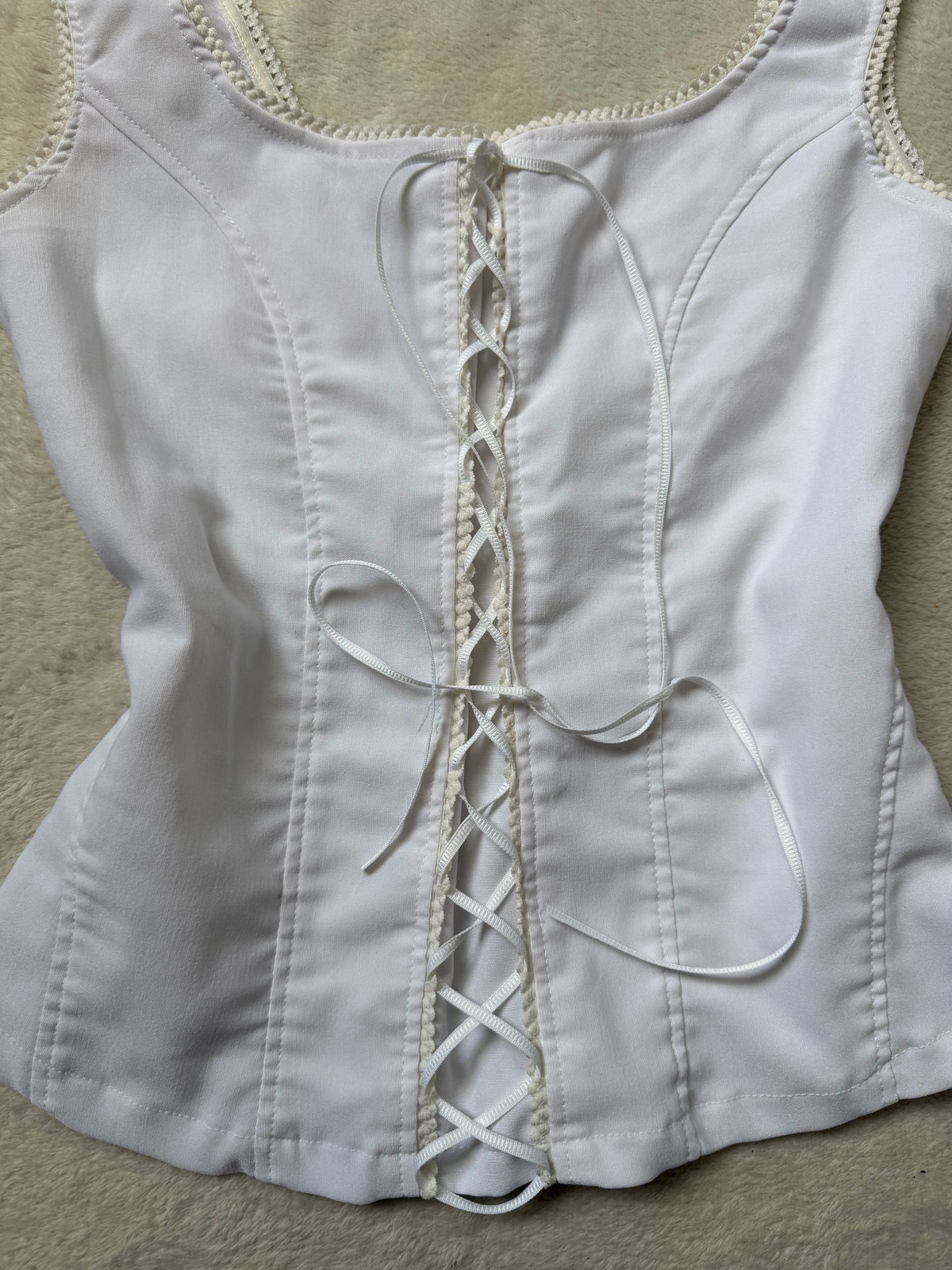 Top corset blanc à laçage ruban encolure carrée – taille S/M
