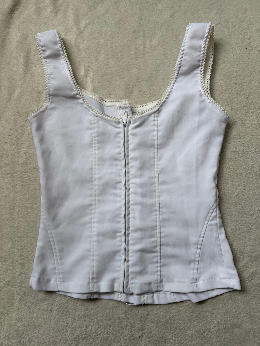 Top corset blanc à laçage ruban encolure carrée – taille S/M