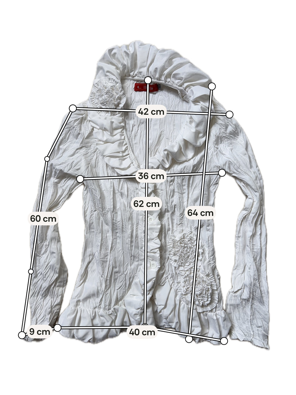Fitted white ruffle blouse jacket – size M/L