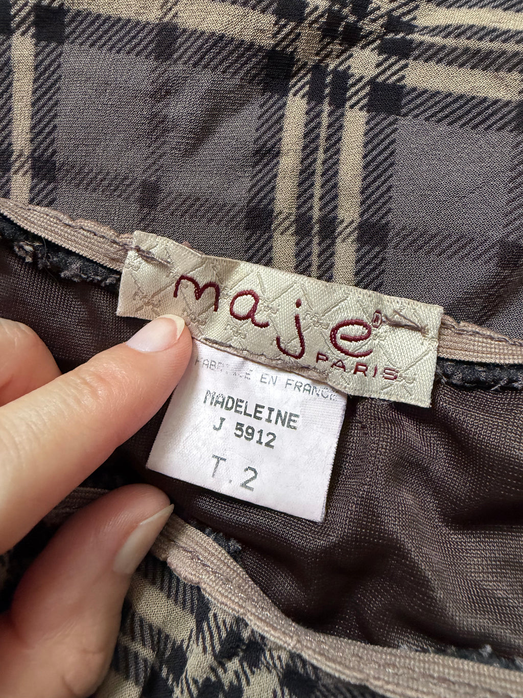 Jupe Maje marron à carreaux sequins et volant  – taille S/M