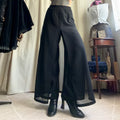 Pantalon noir jambes extra larges avec voile fluide style avant garde goth - taille S/M