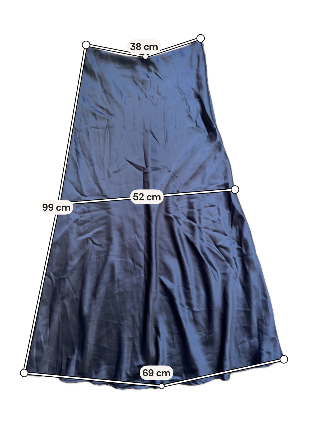 Jupe longue satinée bleu nuit fluide et évasée  – taille S