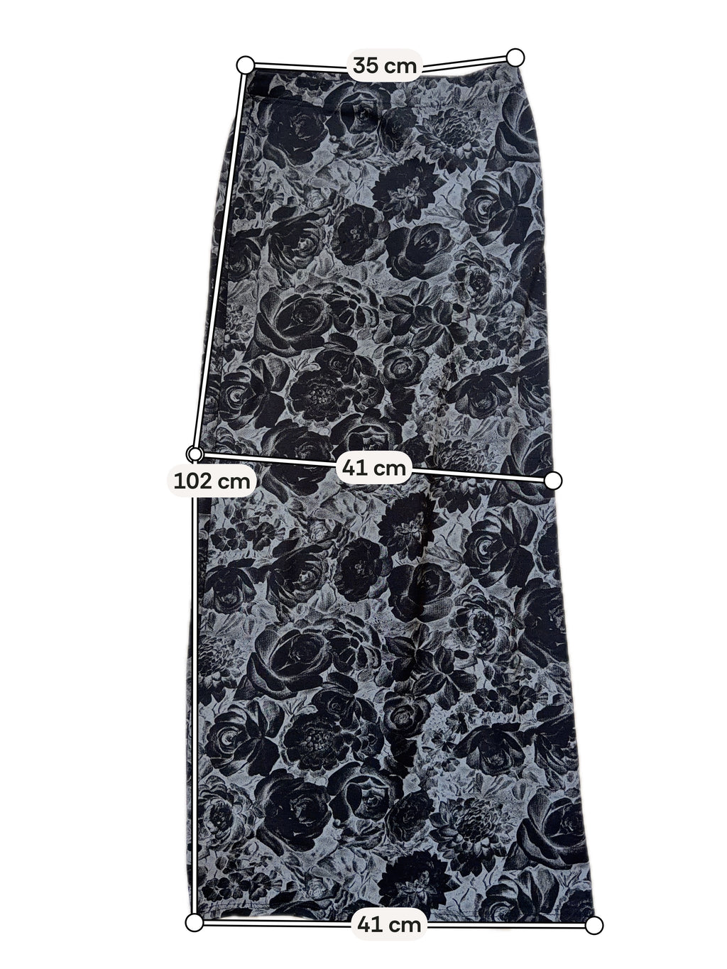 Jupe longue gris anthracite imprimé floral – whimsigoth dark romantic 90s – taille S/M