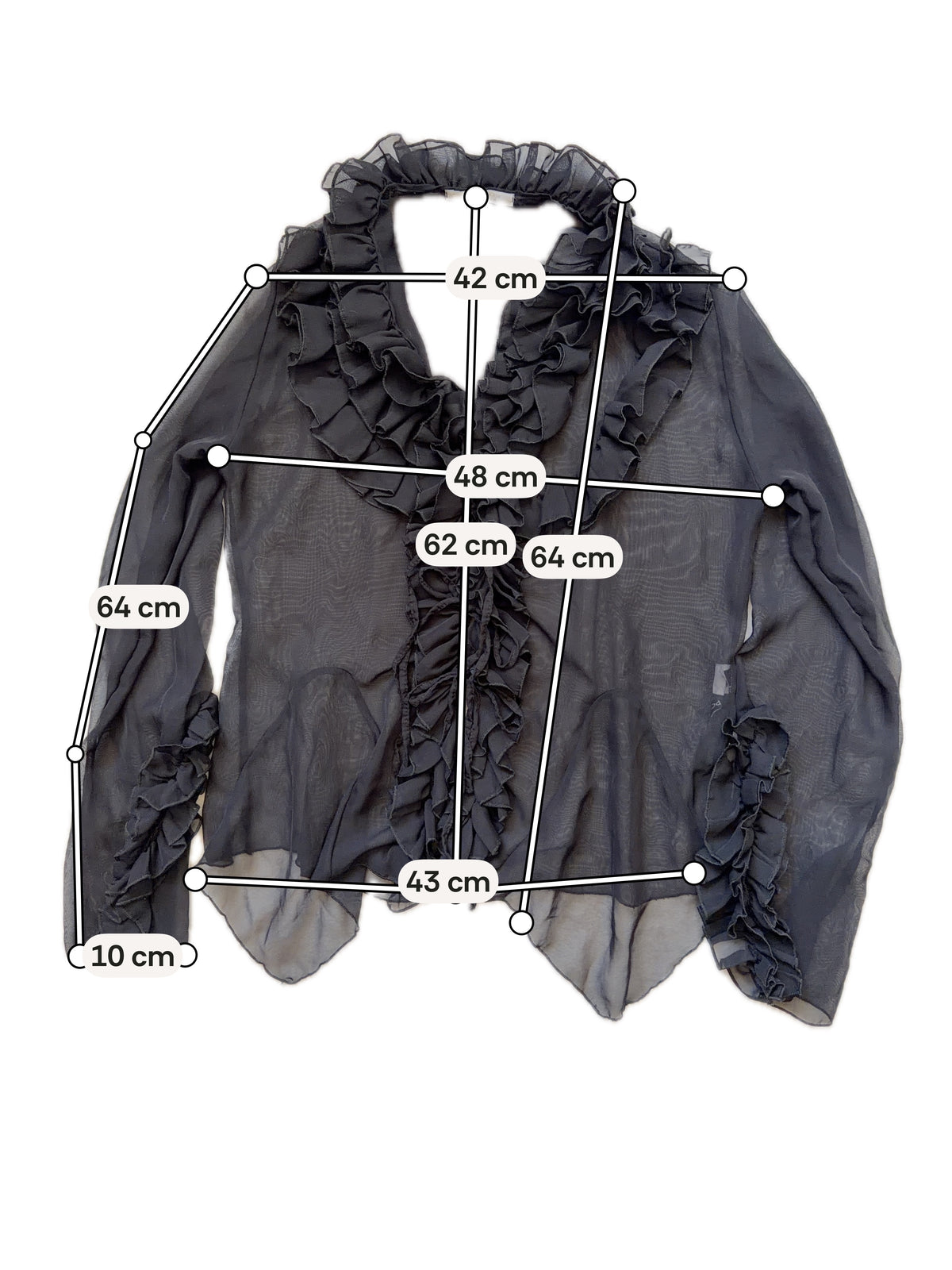 Blouse noire transparente à volants style vampy goth 90s – taille M/L