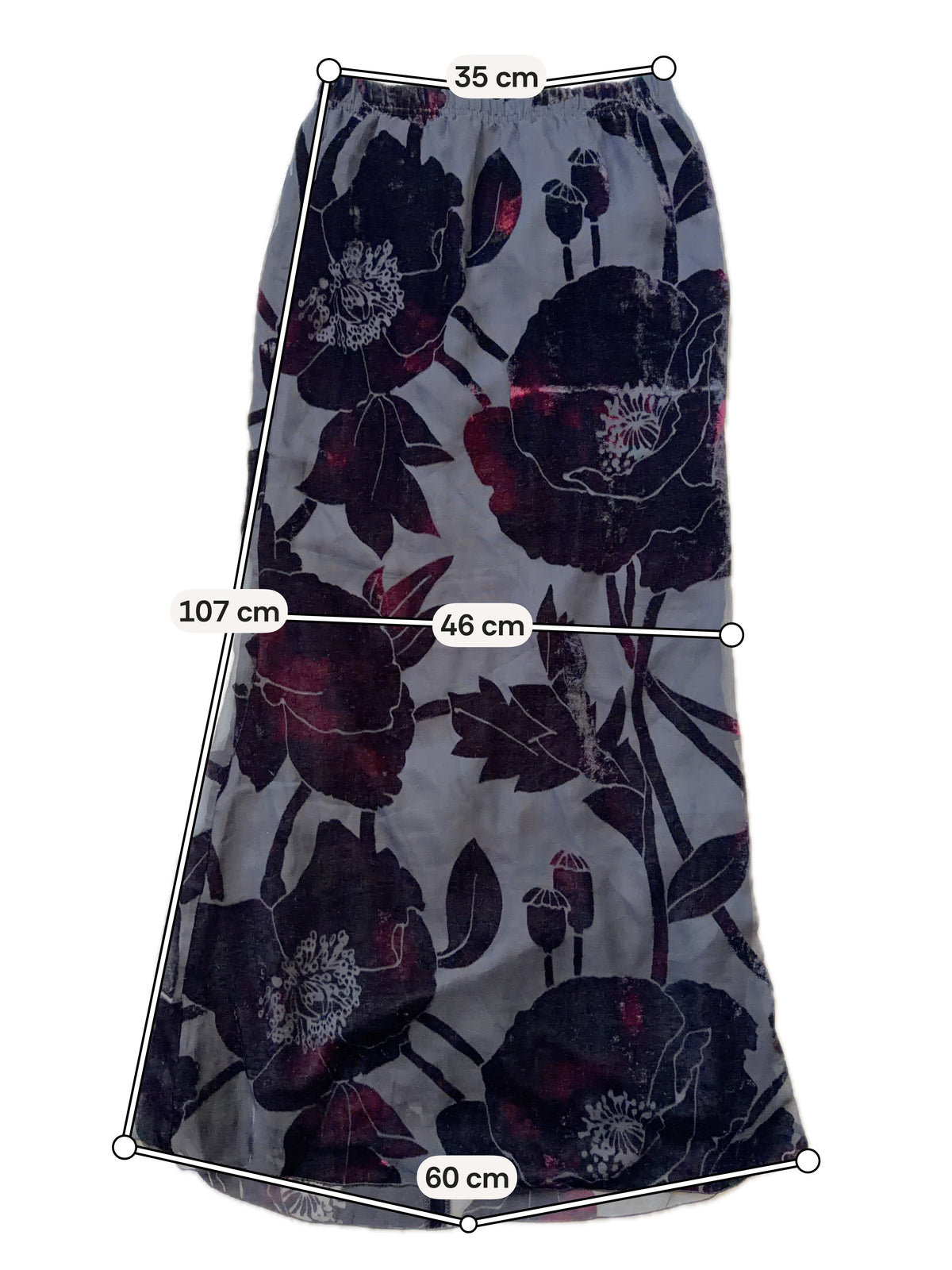 Jupe longue en velours dévoré noir à motifs floraux style whimsigoth romantic goth - taille S