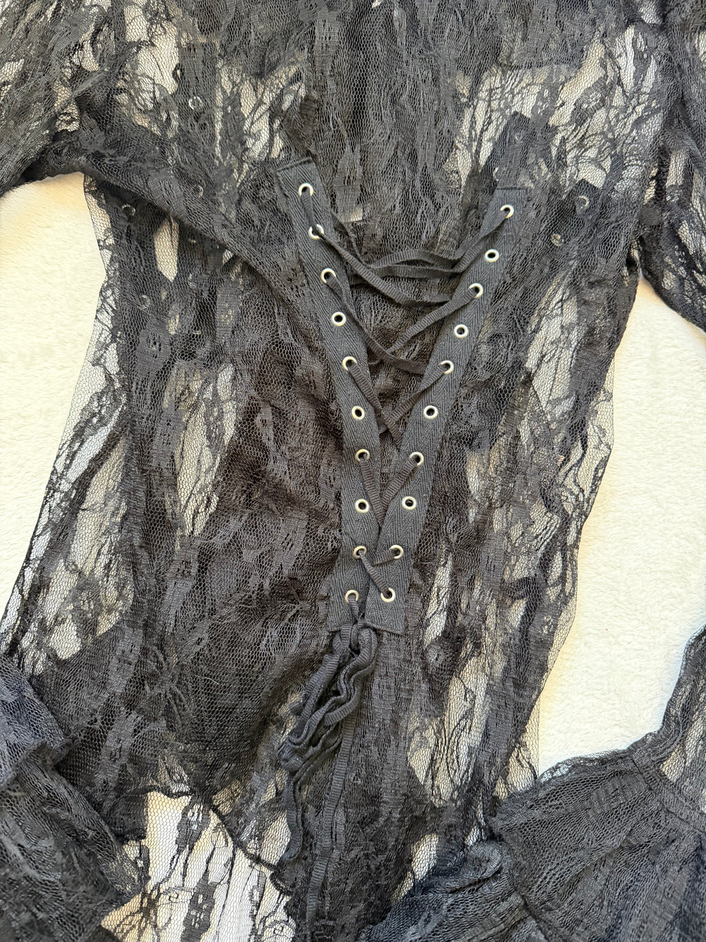 Black lace top ruffles and lacing vampy pirate gothic style - size L/XL